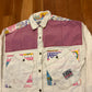 90's Get Name Used By Elie Classic Jeans White Pink Multicolor Button Up Shirt - Medium - 21.5" x 28"