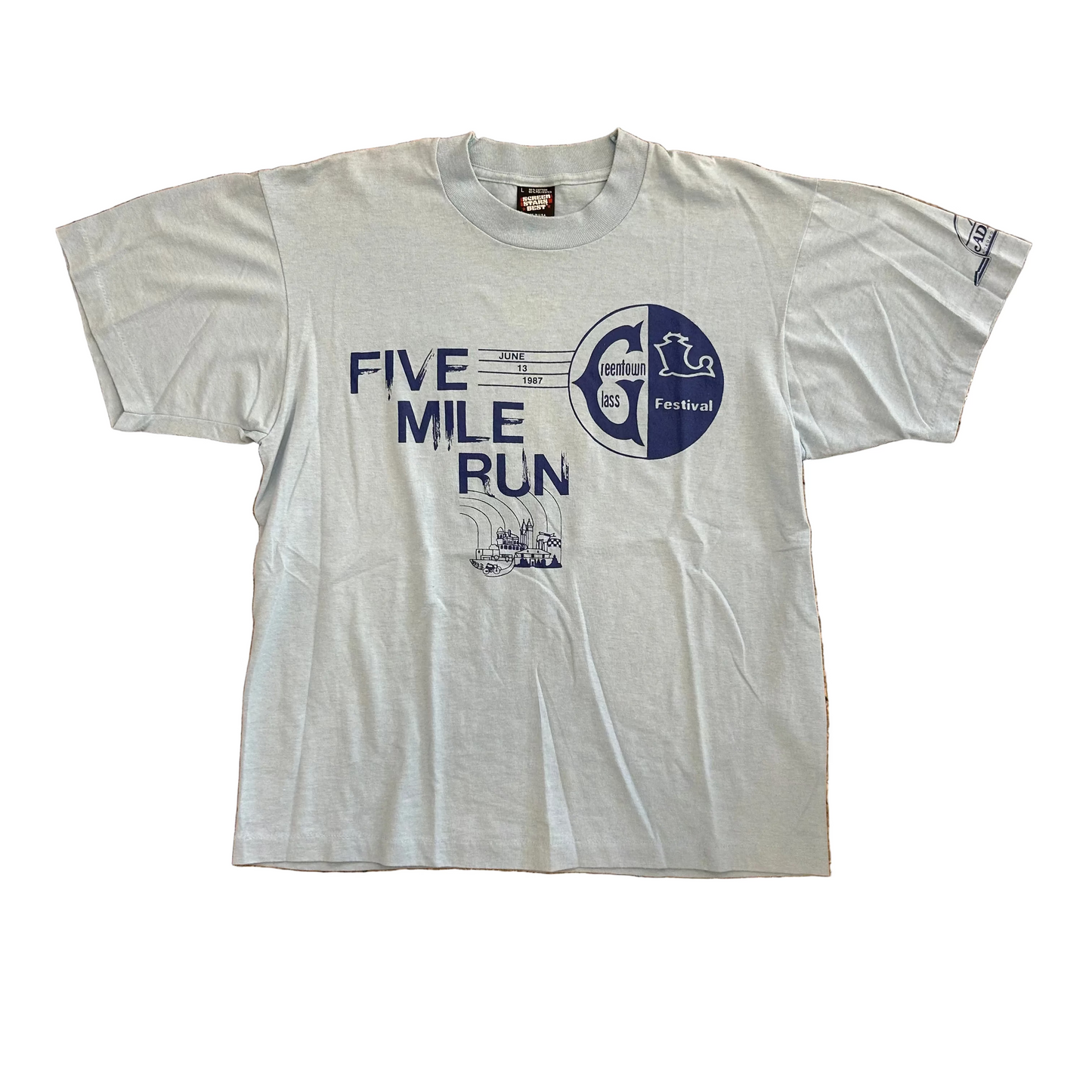 80/90's Five Mile Run Light Blue Tshirt - Medium - 21" x 26"