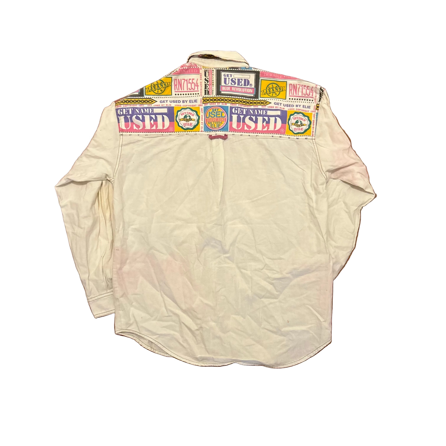 90's Get Name Used By Elie Classic Jeans White Pink Multicolor Button Up Shirt - Medium - 21.5" x 28"