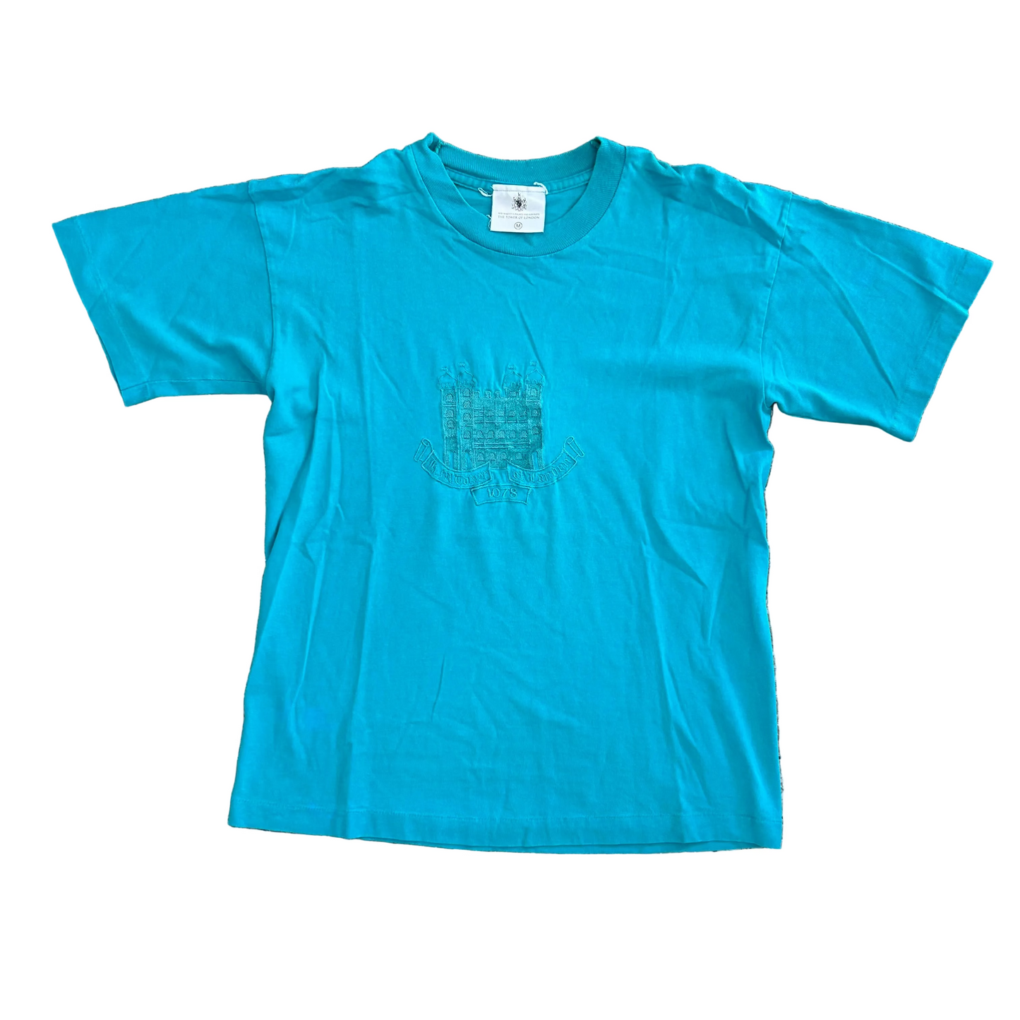 90's Tower of London Light Blue Green Teal Tshirt - Medium - 20" x 26"
