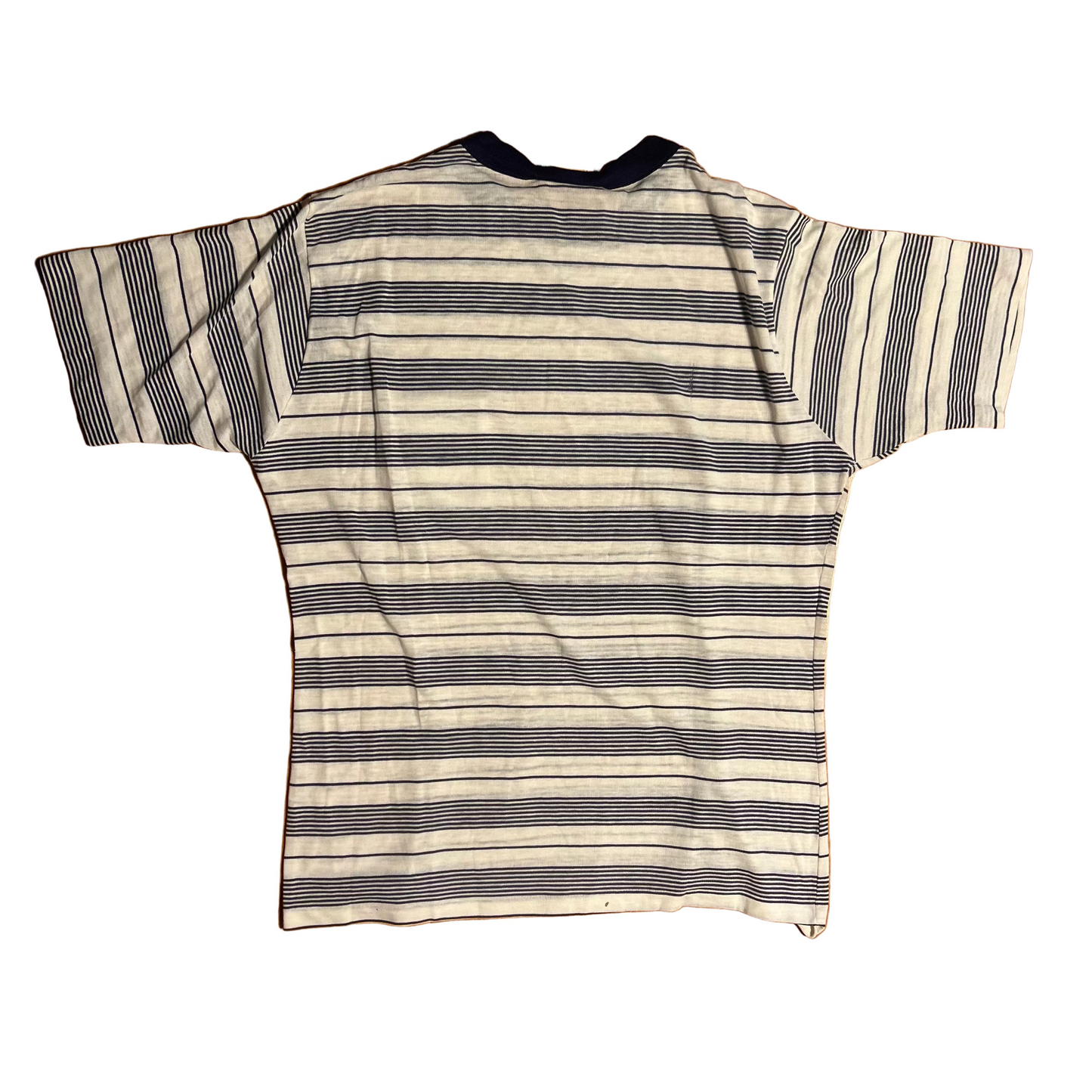 80's Admit One Blue Striped Pocket Tshirt - Medium - 21" x 28"