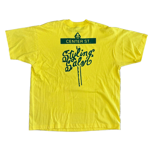 90's Center St Styling Salon Yellow Tshirt - Large - 23.5" x 28"