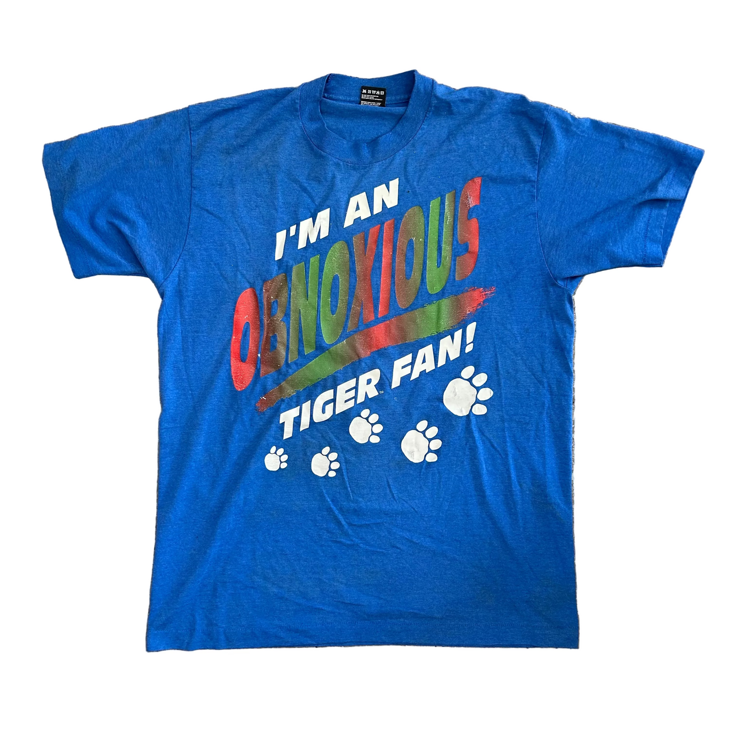 90's Obnoxious Tiger Fan Blue Tshirt - Large - 22" x 29.5"