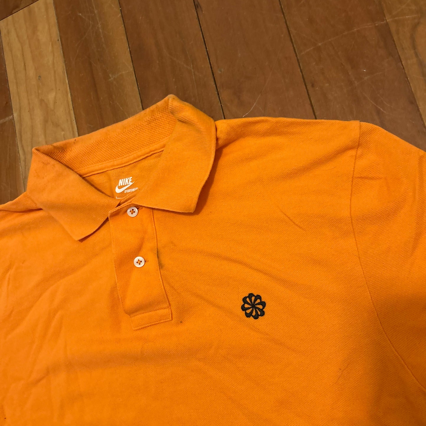 Nike Sportswear Pinwheel Swoosh Orange Polo Collared Shirt - Medium - 21" x 29"