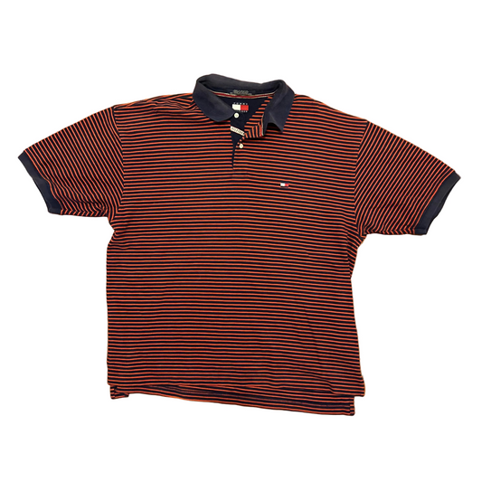 Tommy Hilfiger Horizontal Striped Red Navy Polo Collared Shirt - XLarge - 24" x 29"