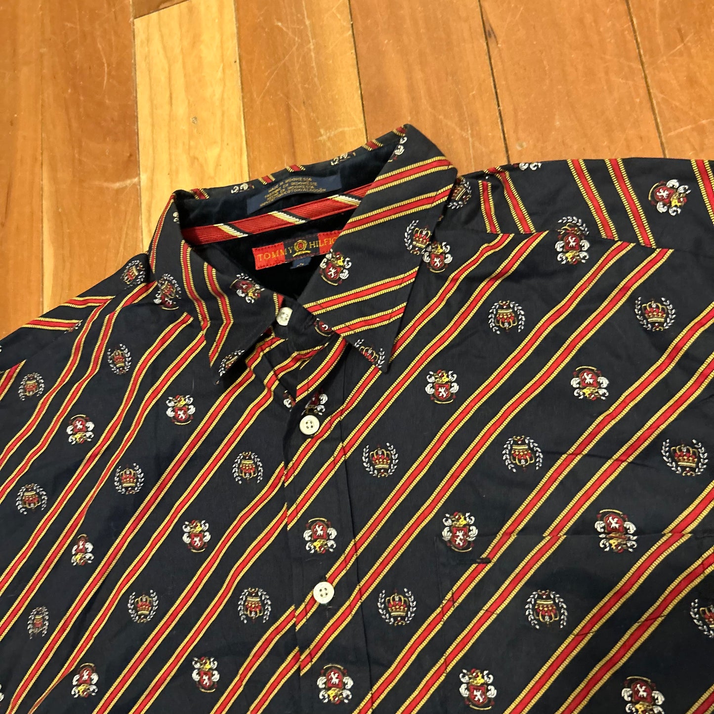 Tommy Hilfiger Navy Blue Red Logo Button Up Collared Shirt - XLarge - 25" x 32"