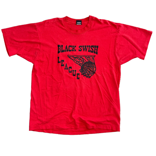 90's Screen Stars Black Swish League Red Tshirt - Large - 23" x 28.5"