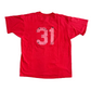90's Screen Stars Black Swish League Red Tshirt - Large - 23" x 28.5"