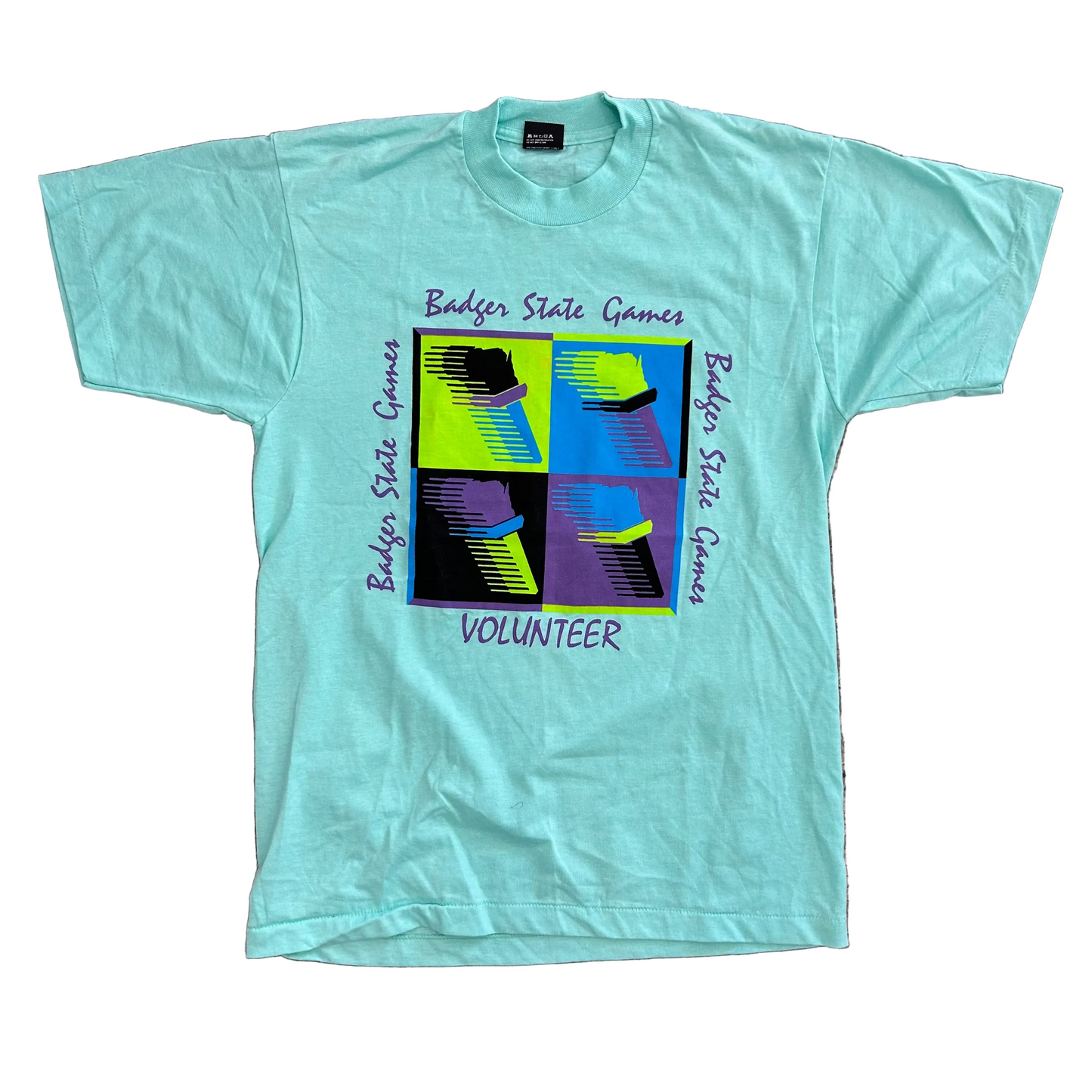 90's Badger State Games Teal Green Blue Tshirt - Medium - 20" x 28.5"