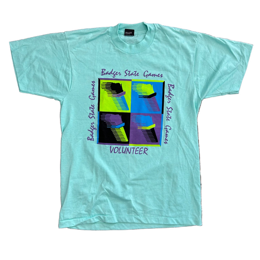 90's Badger State Games Teal Green Blue Tshirt - Medium - 20" x 28.5"