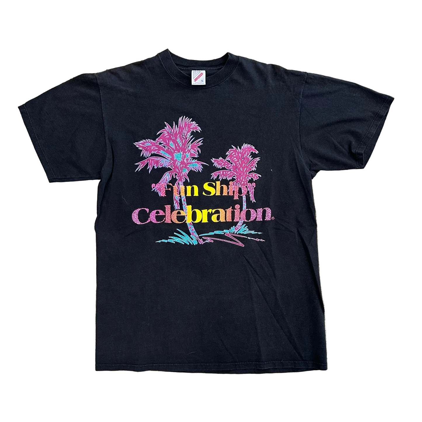 90's Jerzees Fun Ship Celebration Black Tshirt - Medium - 21" x 29"
