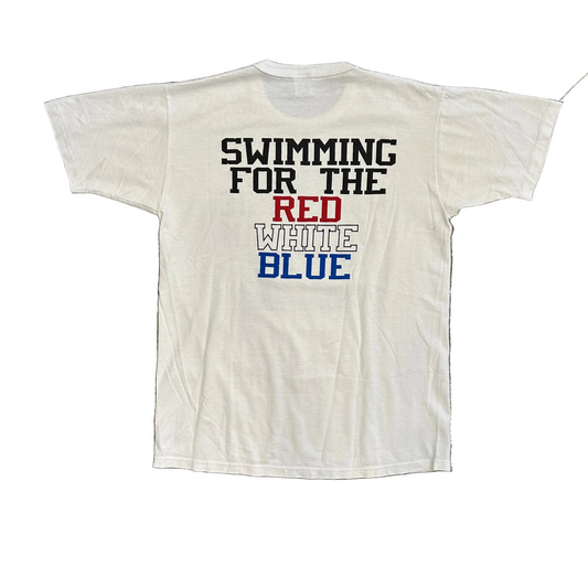 80's Russell Athletics Swimming for the Red White Blue Wabonese White Tshirt - Medium - 20" x 27"