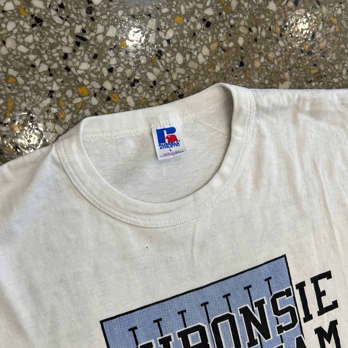 80's Russell Athletics Swimming for the Red White Blue Wabonese White Tshirt - Medium - 20" x 27"
