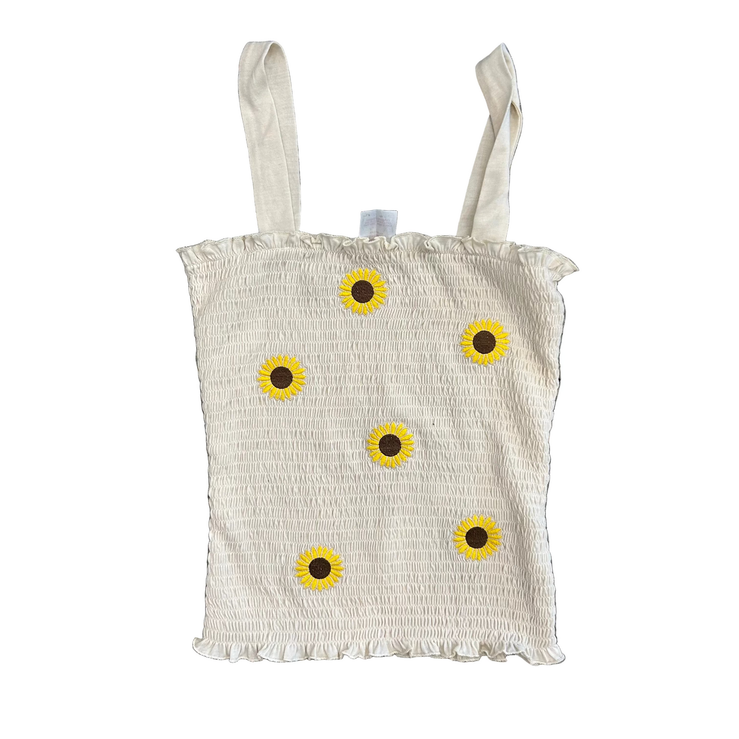 No Boundaries Sunflower Embroidered Cream Tan Tank Top Shirt - Tagged M - XSmall - 12" x 13.5"