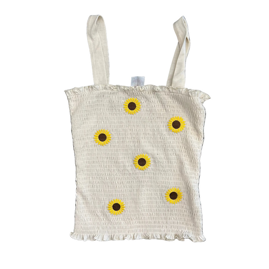 No Boundaries Sunflower Embroidered Cream Tan Tank Top Shirt - Tagged M - XSmall - 12" x 13.5"