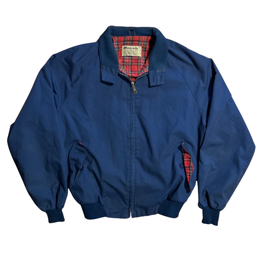 80's Wedgefield Navy Blue Lined Zip Up Jacket - Large - 22" x 24"
