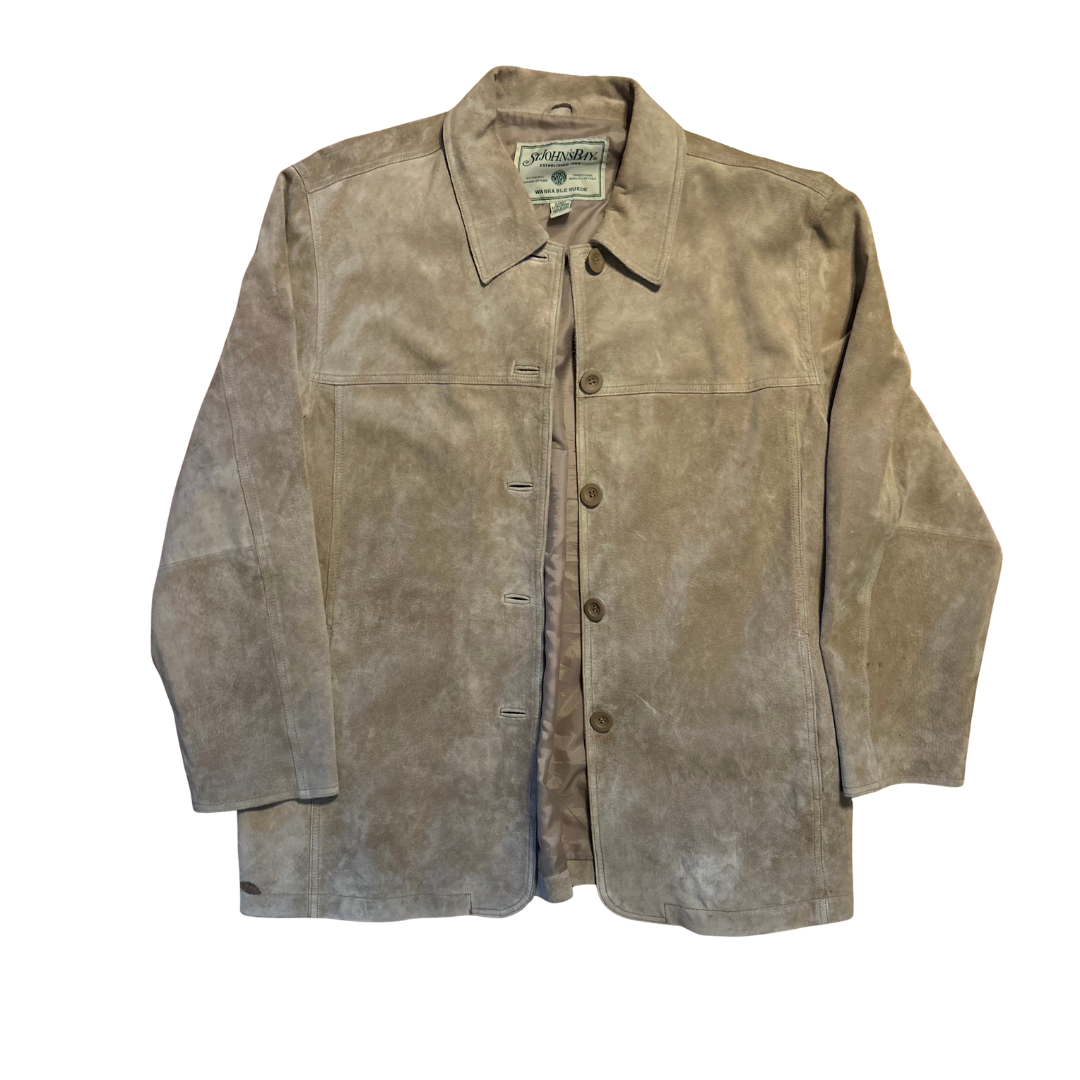 St Johns Bay Leather Suede Button Up Tan Jacket - Large - 23" x 30"