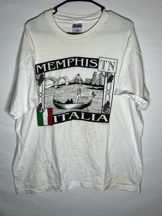 Camiseta de Hanes Beefy Memphis Italia de los 90 - Grande - 23" x 28.5"