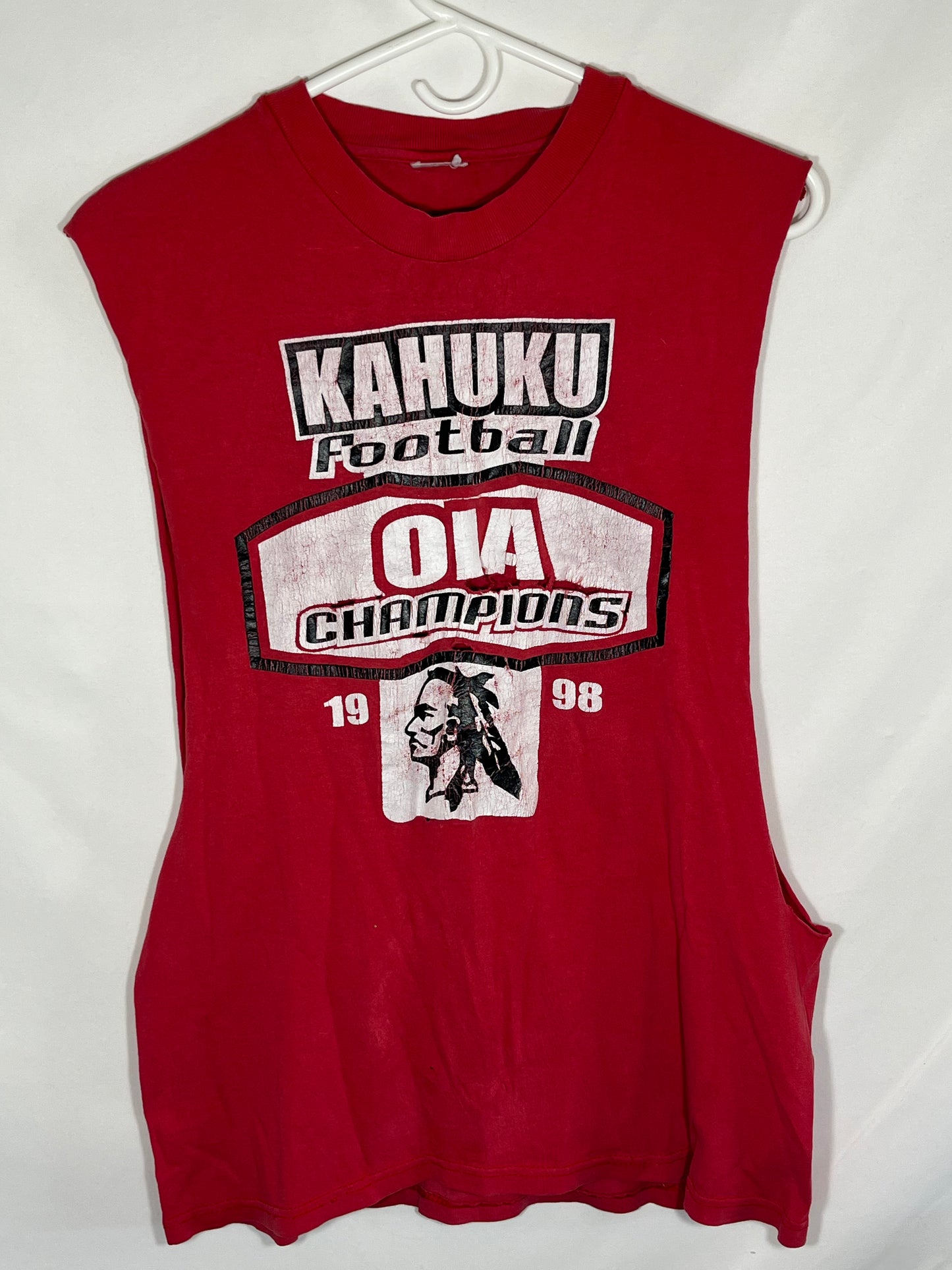 90's Kahuku Football Cutoff Tanktop Shirt - Small - 19.5” x 26”