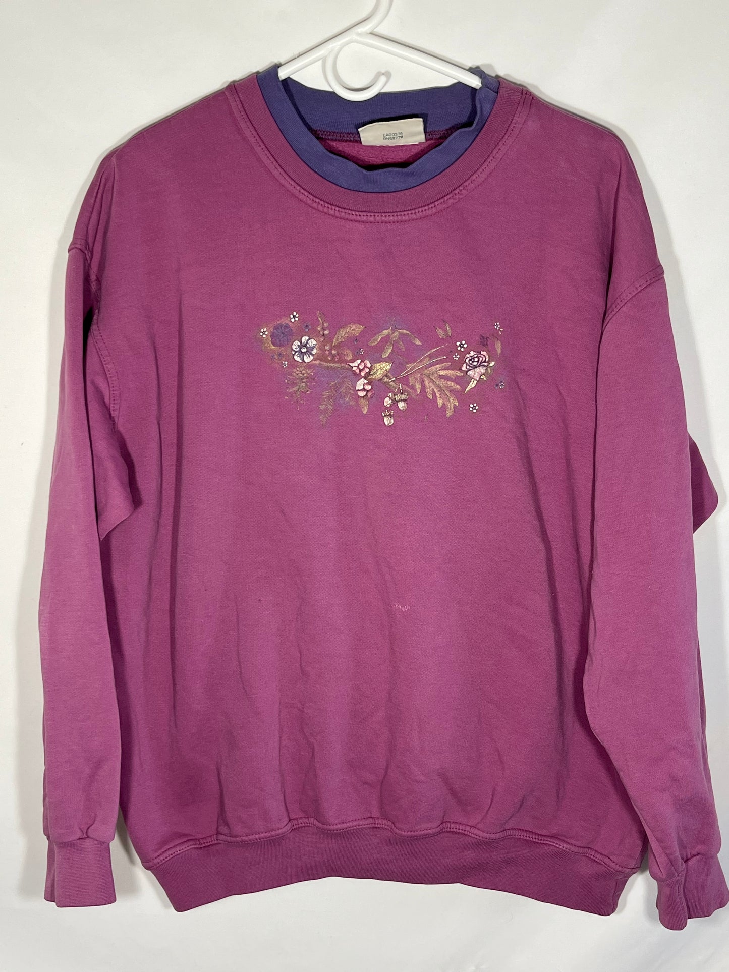 Northern Reflections Flower Double Collared Crewneck Sweatshirt - Large - 23.5” x 25”