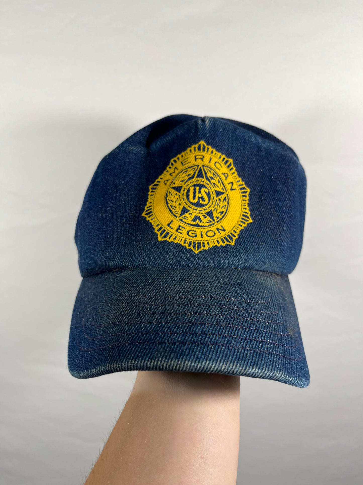 Gorra de camionero de mezclilla de la Legión Americana de los años 80