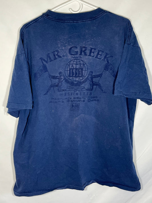 90 年代 Oneita Mr Greek 褪色 T 恤 - XLarge - 23” x 28”