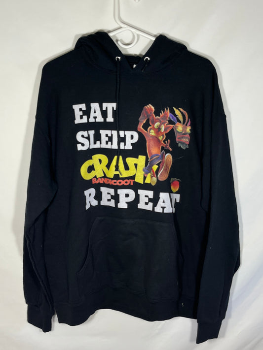 Eat Sleep Crash Bandicoot Repeat Hooded Sweatshirt - Large - 22.5” x 25”