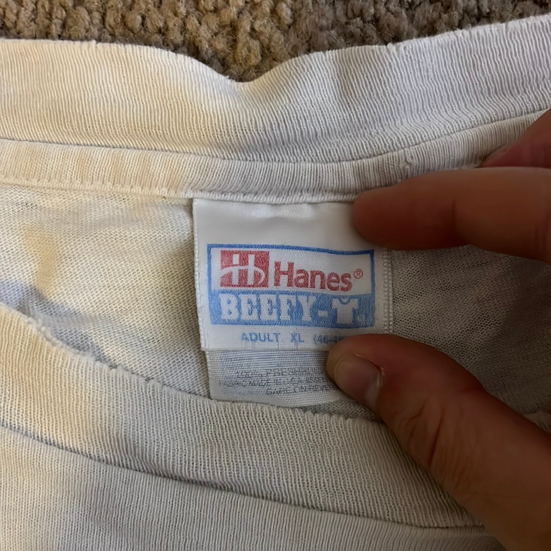 90 年代 Hanes Beefy Mim 群岛 T 恤 - 大号 - 23 英寸 x 28.5 英寸