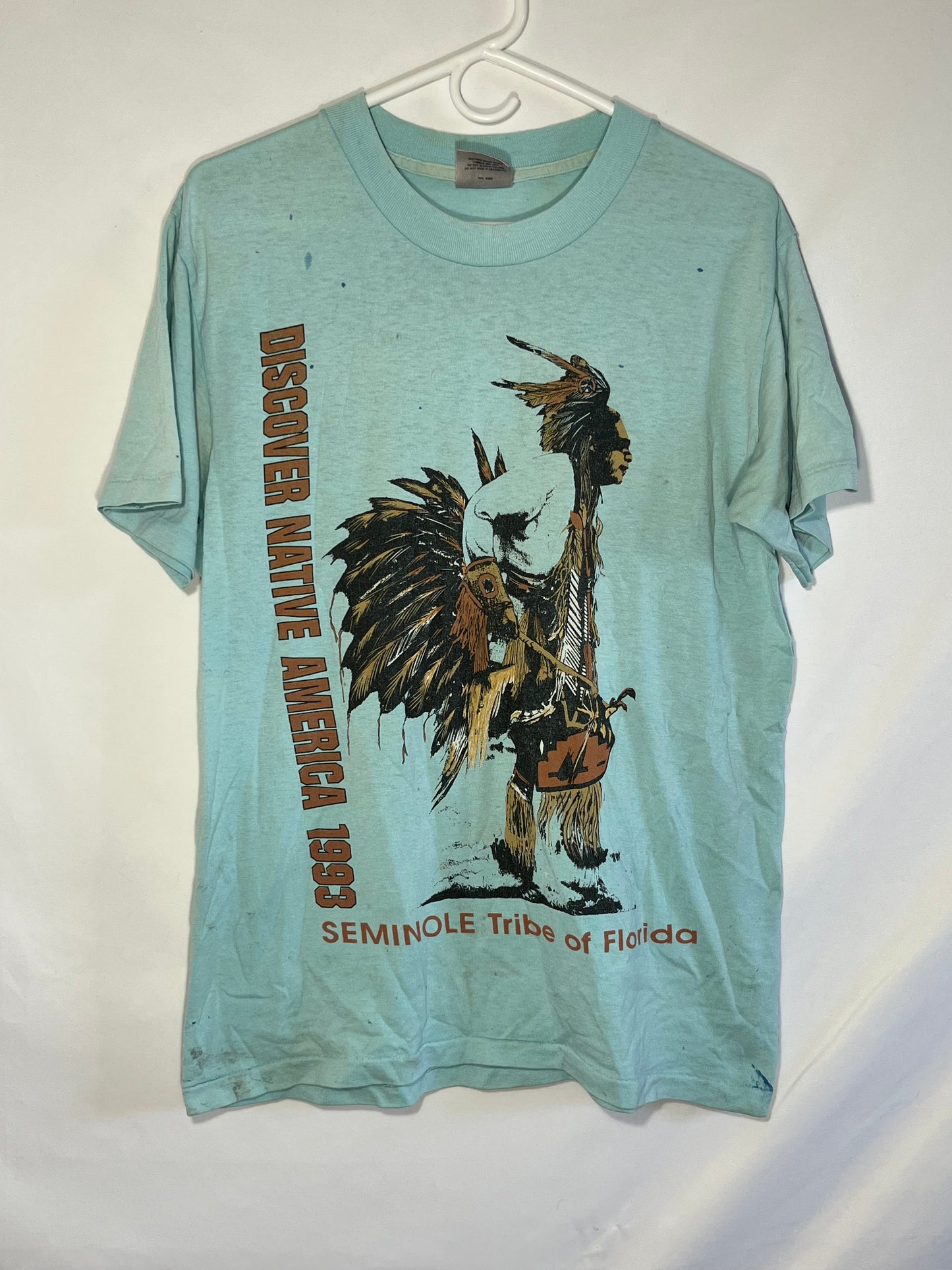 90's Oneita 50/50 Native American Tshirt - Small - 19” x 25.5”