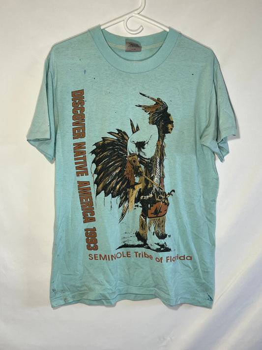 Camiseta de nativos americanos Oneita 50/50 de los años 90 - Pequeña - 19" x 25.5"