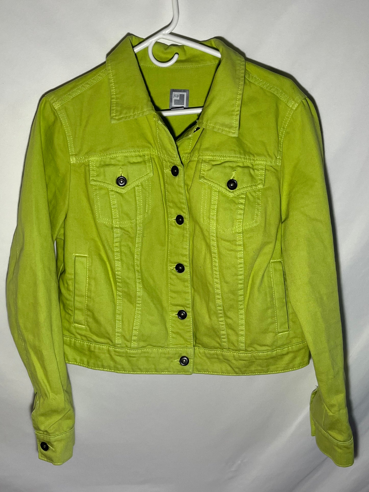 JCP Denim Trucker Neon Green Jacket - Boxy Small - 19.5” x 20.5”