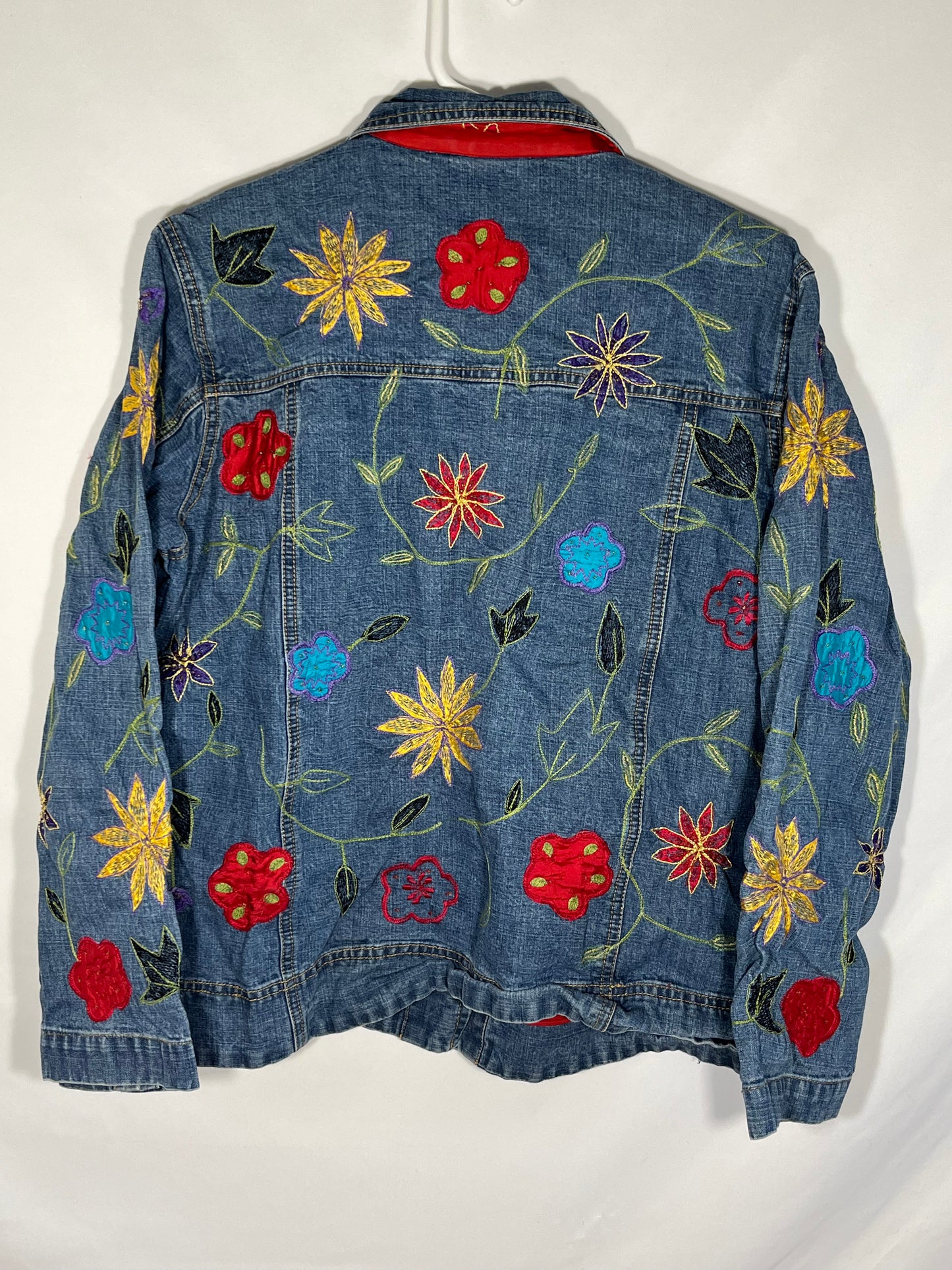 Chico's Design Flower Embroidered Jean Denim Jacket - Medium - 21” x 24”