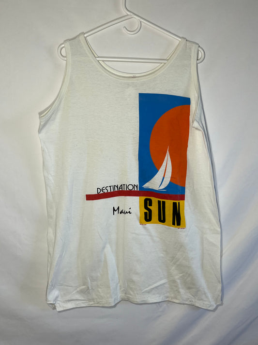 Camiseta sin mangas Maui Sun de los años 80 - Grande - 22" x 27"