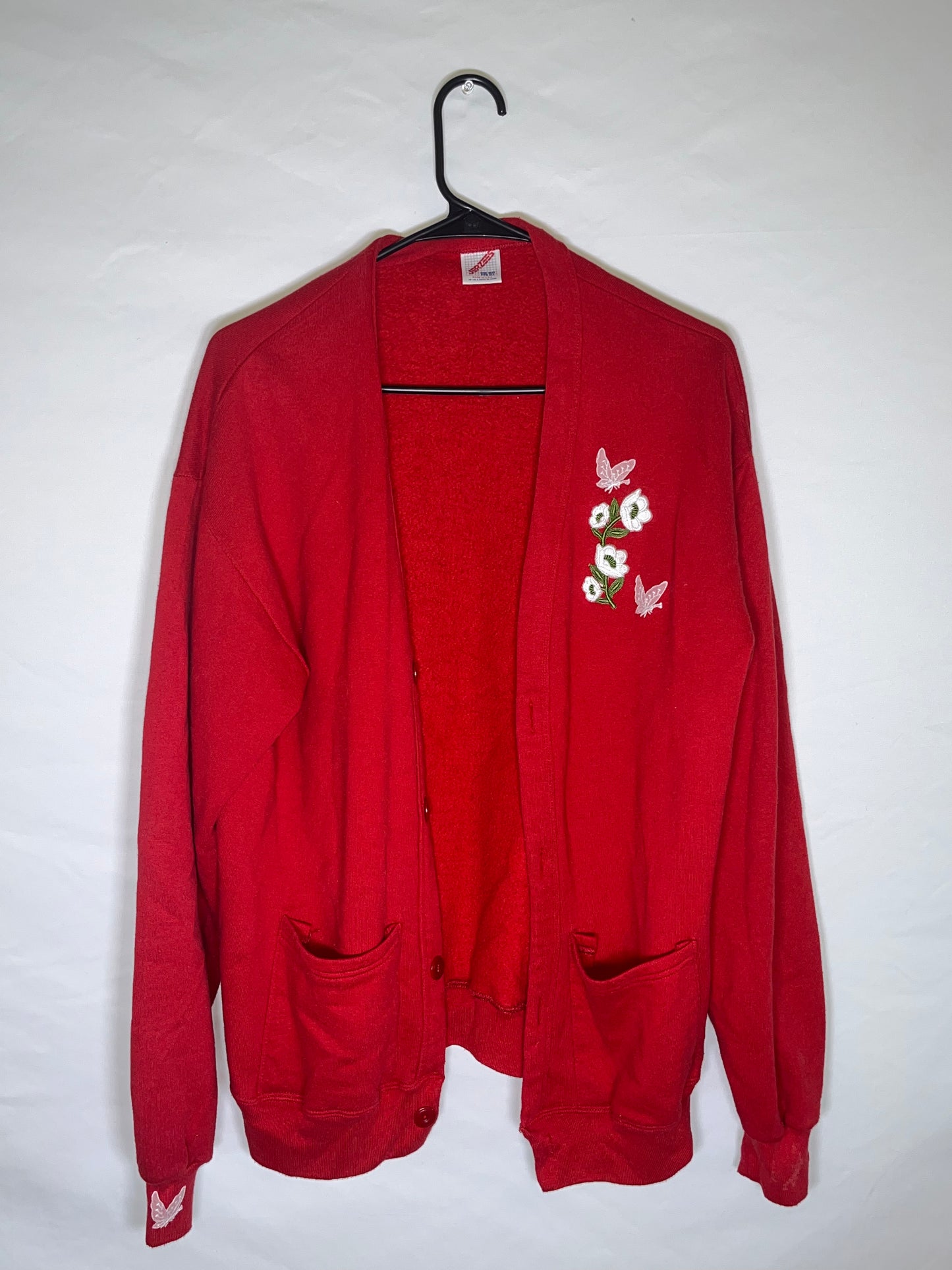 90's Jerzees Flower Butterfly Cardigan - Medium - 21” x 27”