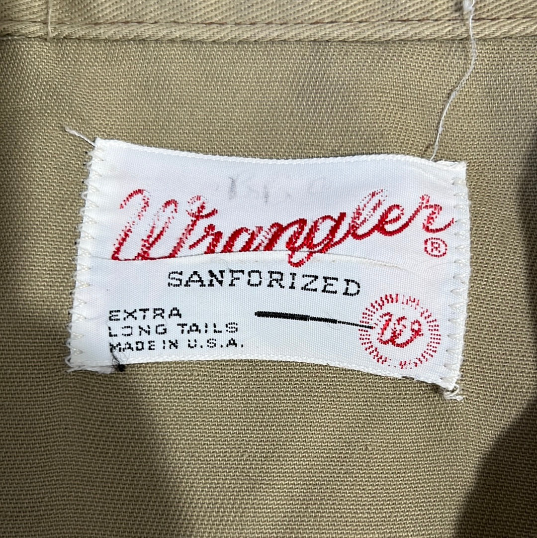 90 年代 Wrangler 卡其色纽扣珍珠按扣衬衫 - 大号 - 23 英寸 x 30.5 英寸