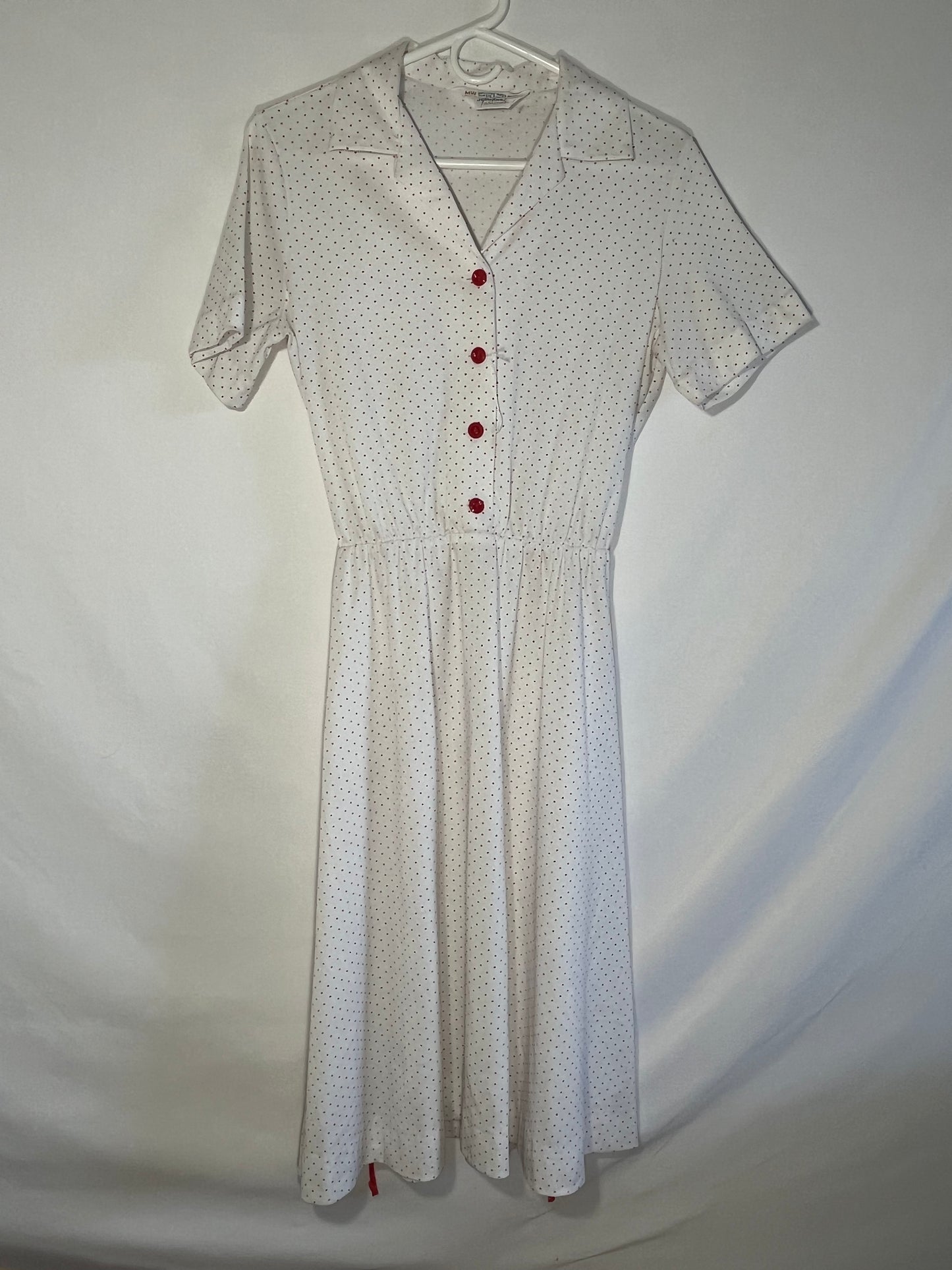 Vestido de lunares con botones de JCPenney de los años 70 - XS - 17.5" x 44"