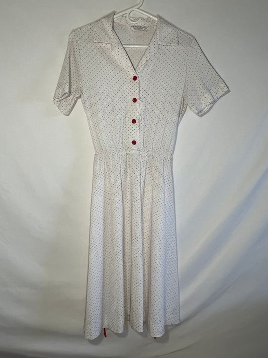 70's JCPenney Button Polka Dot Dress - XSmall - 17.5” x 44”