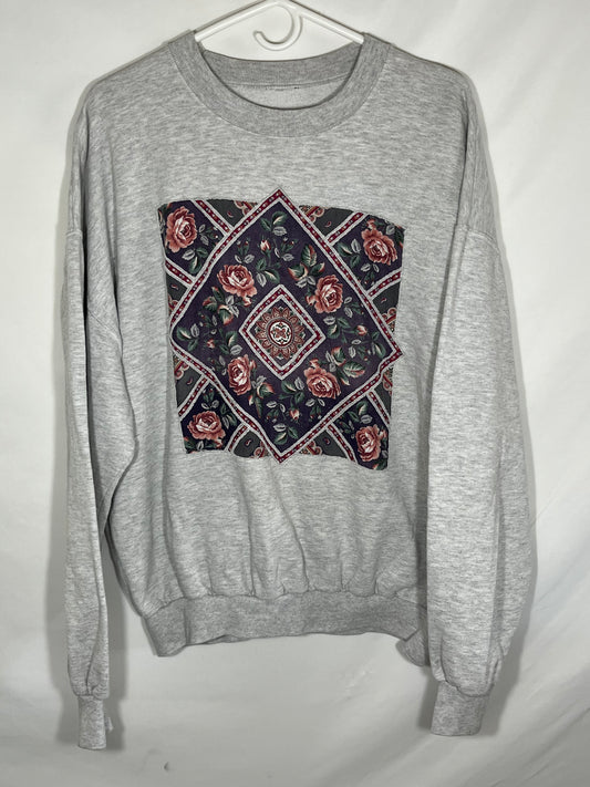 90's Flower Pattern Crewneck Sweatshirt - XLarge - 24” x 25.5”