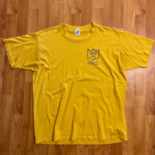 Camiseta de los juegos olímpicos del personal de servicio de jerzees de la década de 1990 - L