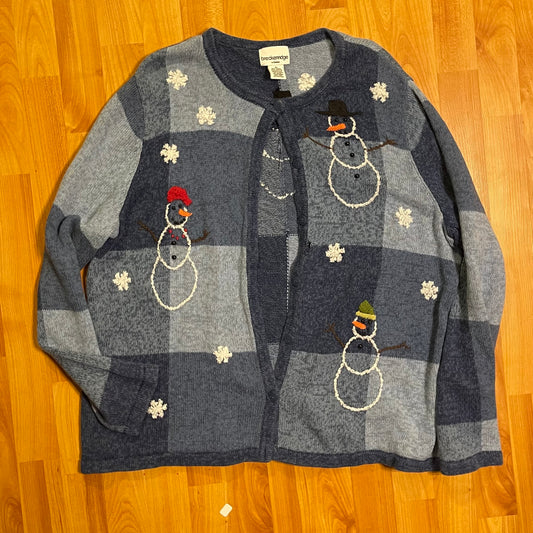 Grandma Snowman Cardigan fits L