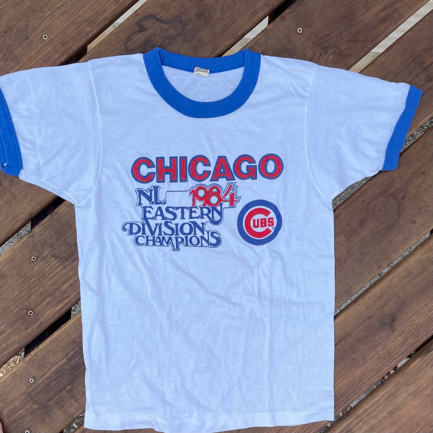 1980's Cubs NL East Champs Ringer Tshirt - M