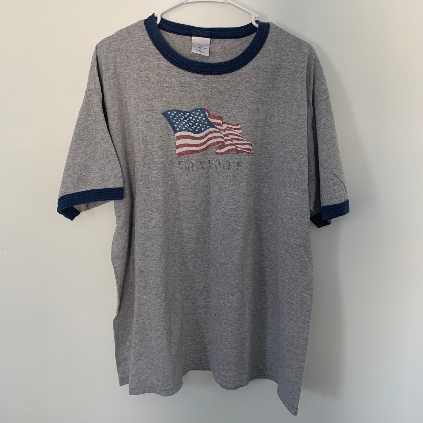 1990's Flag Ringer T-shirt- L