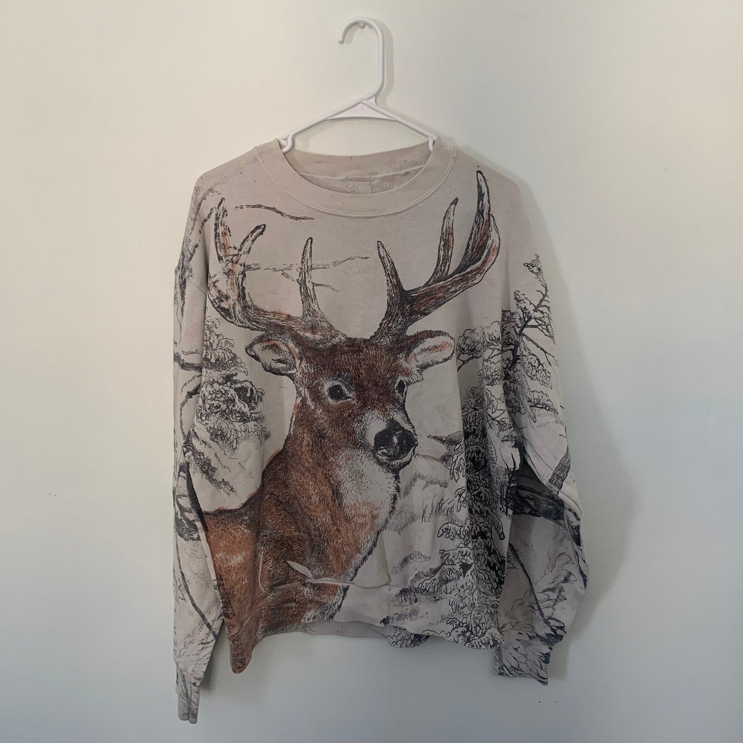 Deer All-over Print Crewneck- L