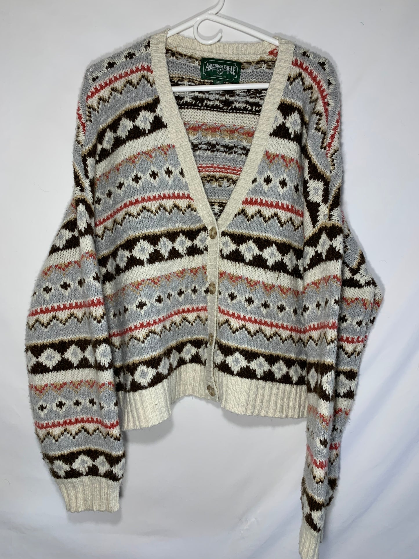 Y2K American Eagle Cardigan Sweater - Boxy XL - 25.5” x 22.5”