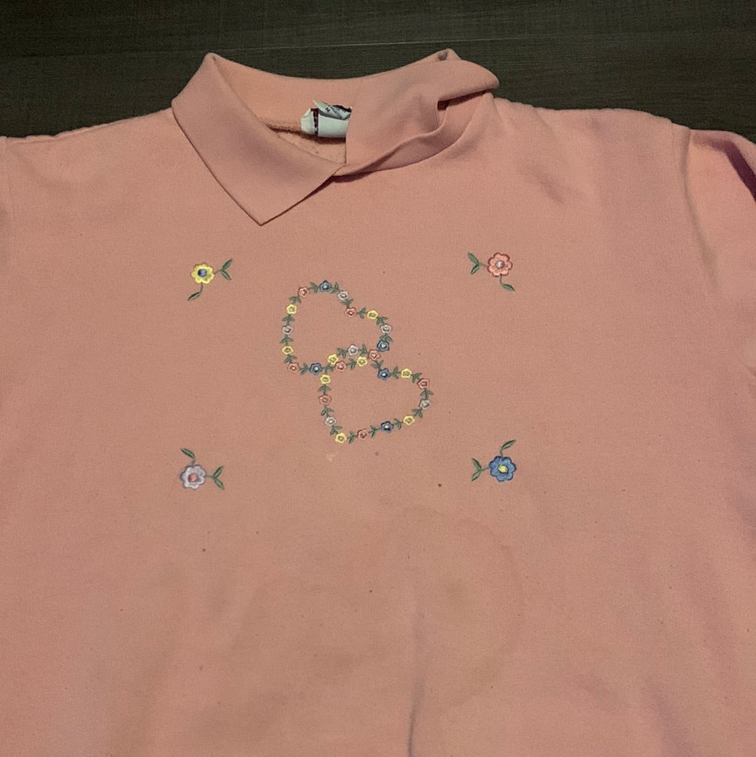 90's Bold Spirit Flower Heart Collared Crewneck - 21” x 23”