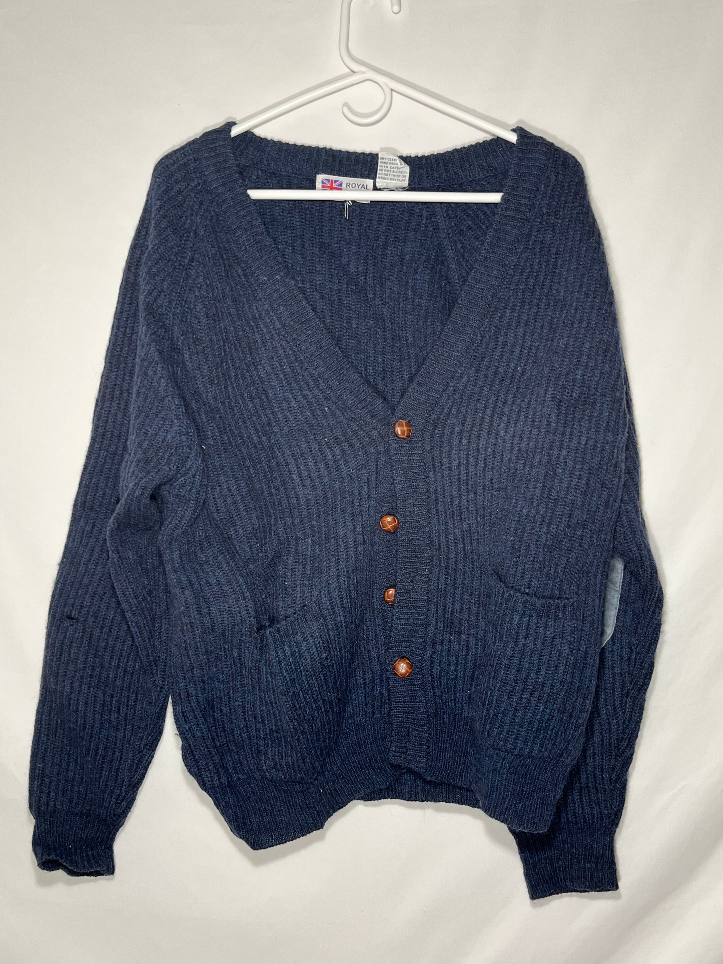 80's Royal Scott Shetland Wool Cardigan Sweater - Large - 22” x 25”