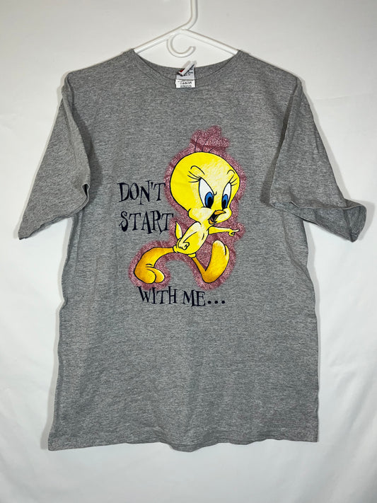 Y2K Looney Tunes Tweety Bird Don't Start With Me T 恤 - 小号 - 19 英寸 x 26.5 英寸