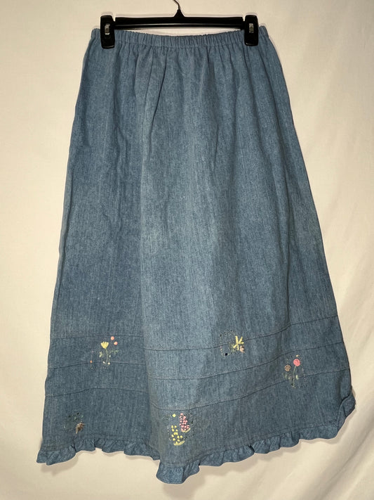 90's Denim Flowery Embroidered Skirt - 24” x 31”