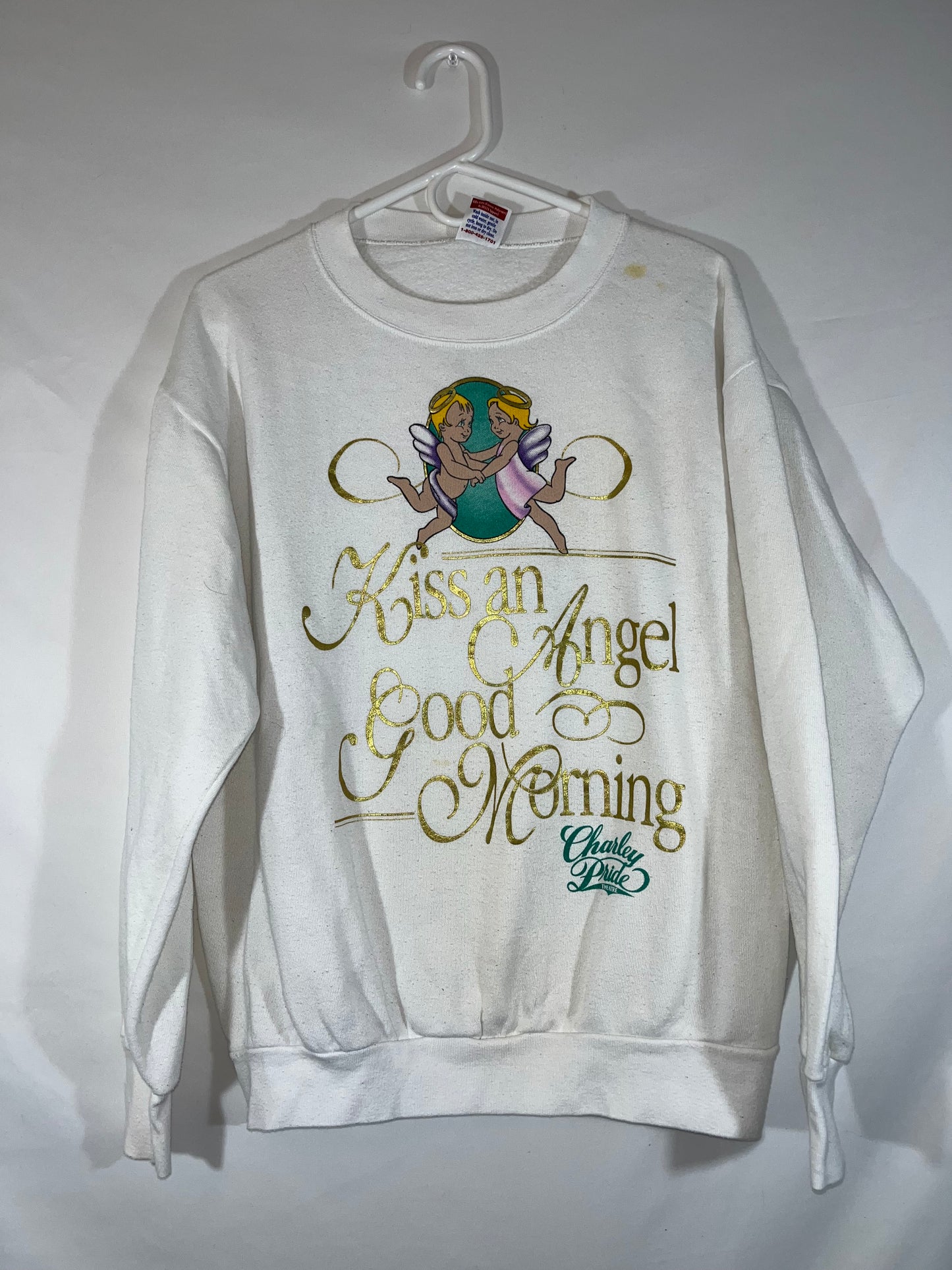 80/90's Crossroads Kiss an Angel Good Morning Crewneck Sweatshirt - Medium - 20” x 26”