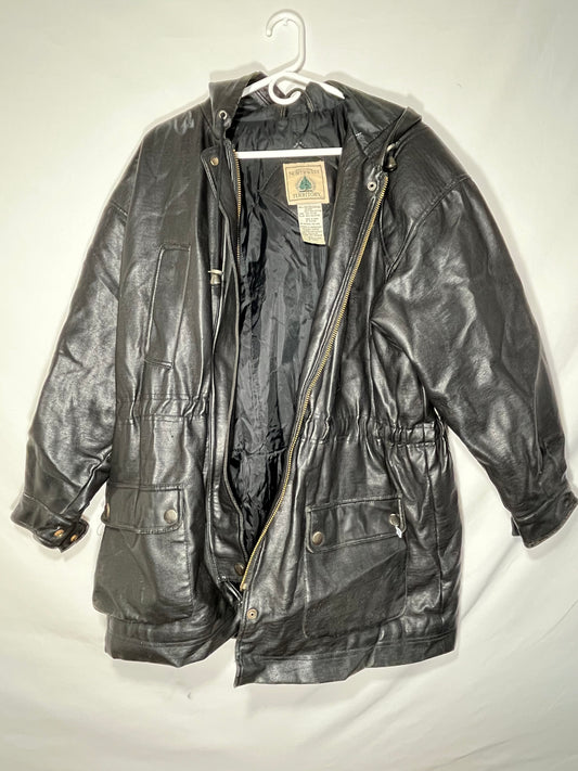 90's Northwest Territory Talon Zip Hooded Leather Coat - XLarge - 24.5” x 32”